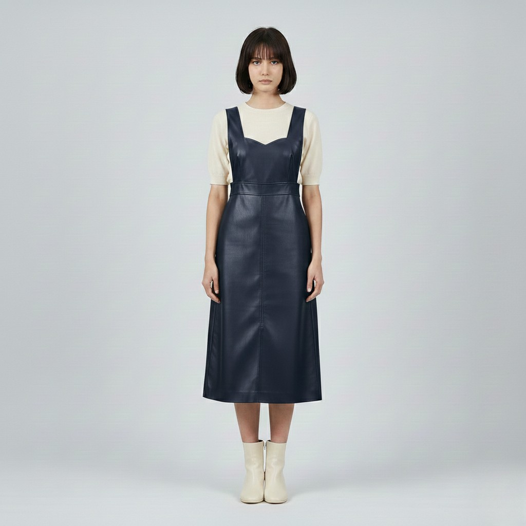 Women's Faux Leather Pinafore Midi Dress