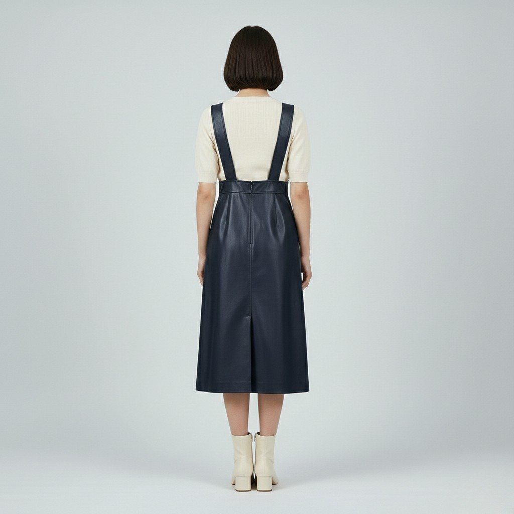 Women's Faux Leather Pinafore Midi Dress