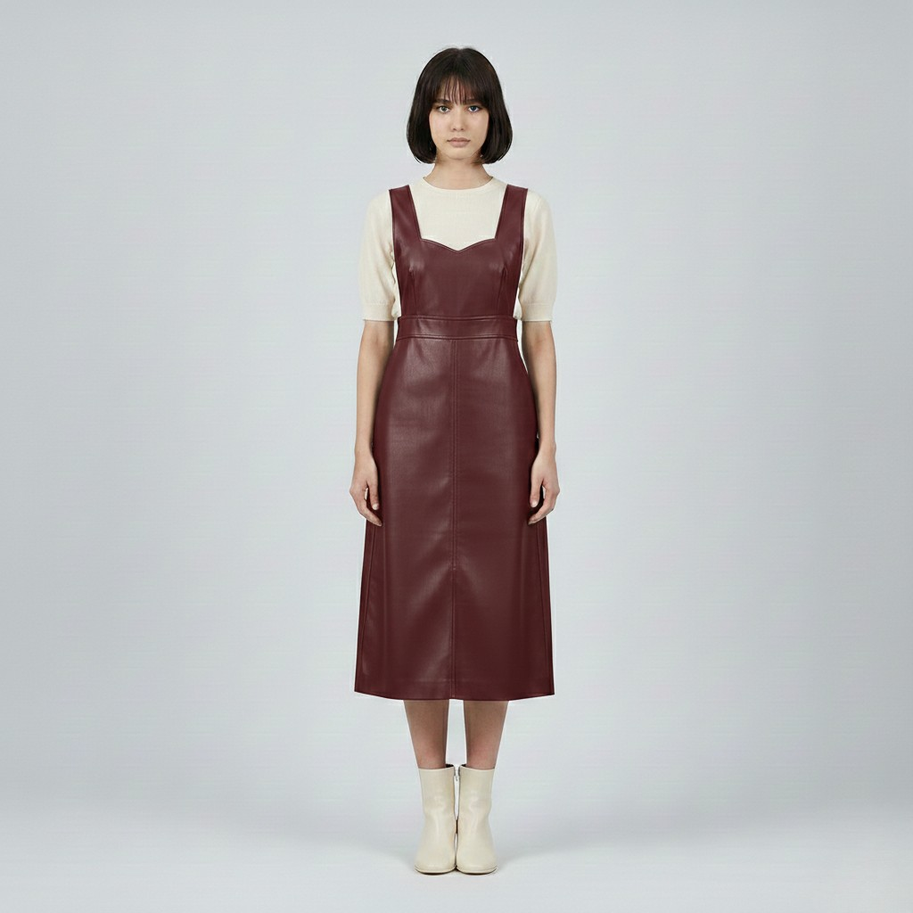 Women's Faux Leather Pinafore Midi Dress