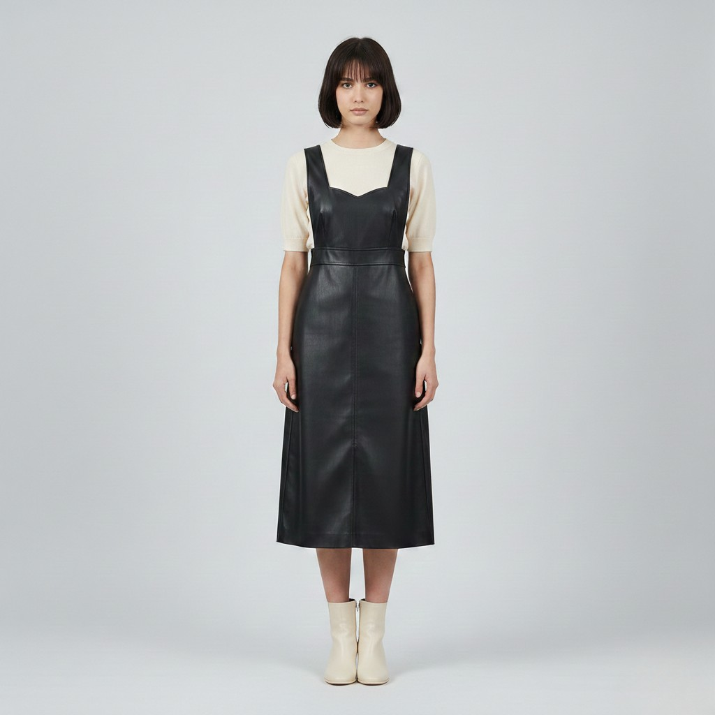 Women's Faux Leather Pinafore Midi Dress
