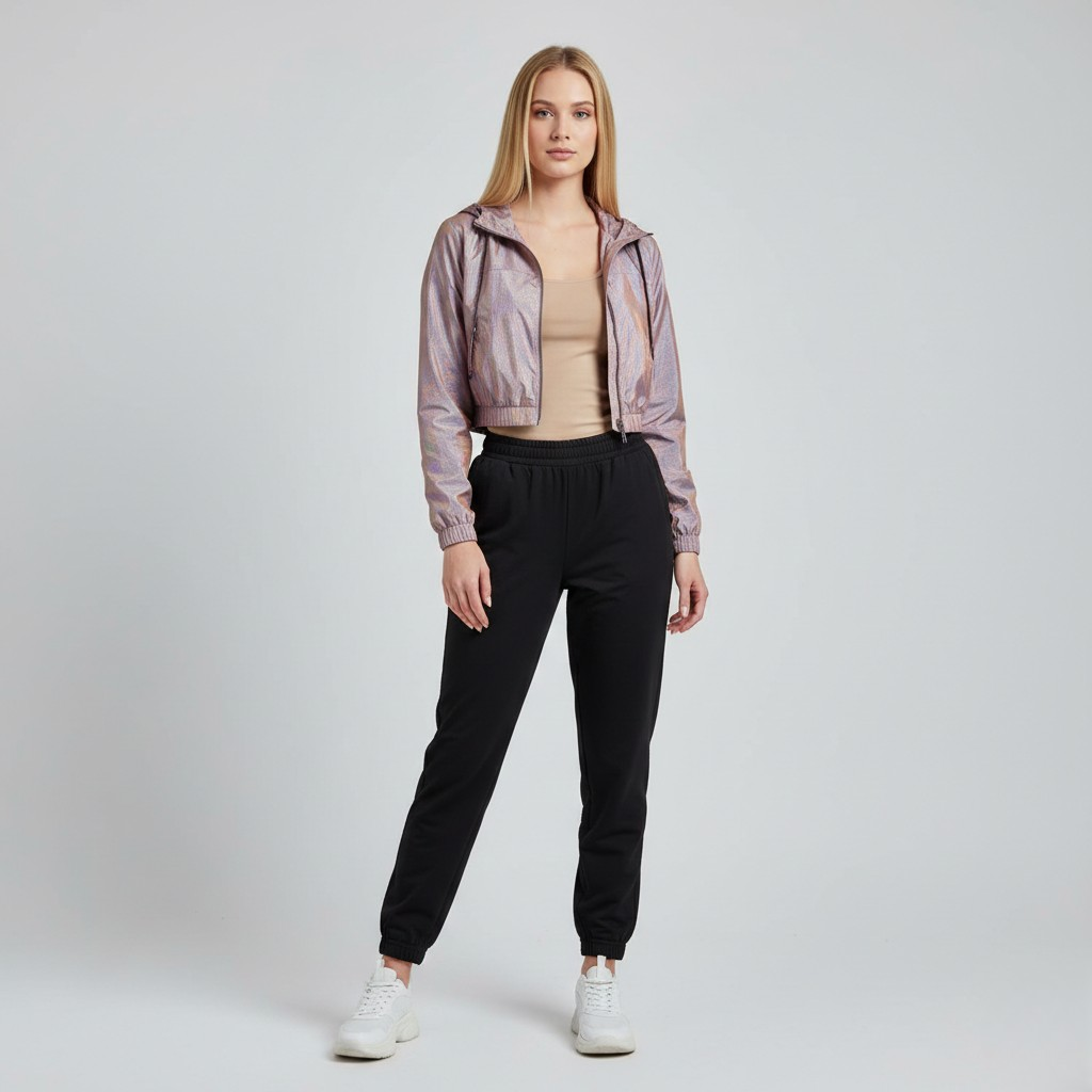 Women's Iridescent Cropped Windbreaker Jacket