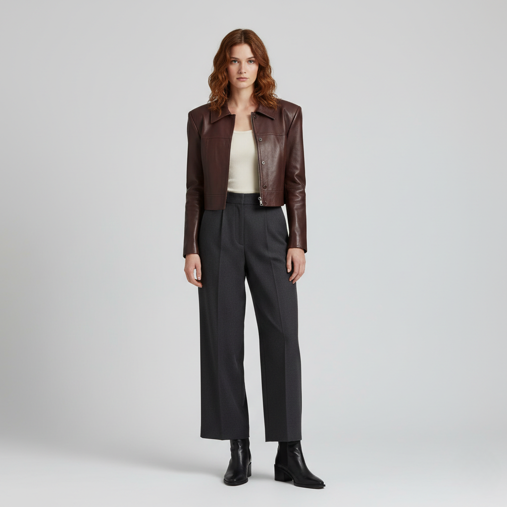 Women's Cropped Leather Tailored Jacket