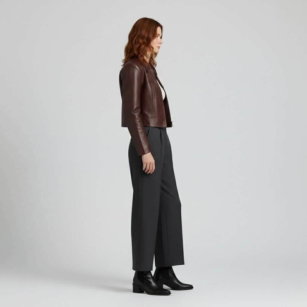 Women's Cropped Leather Tailored Jacket