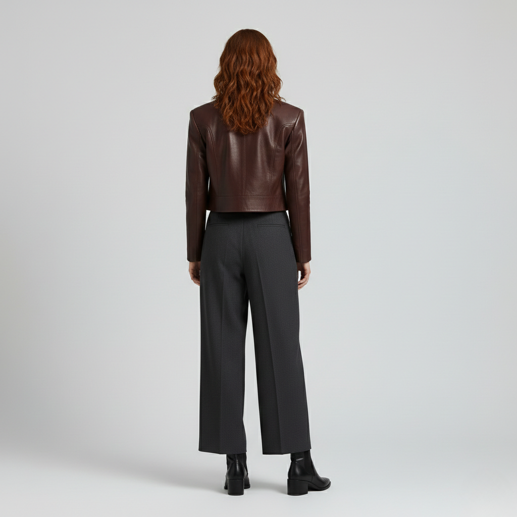 Women's Cropped Leather Tailored Jacket