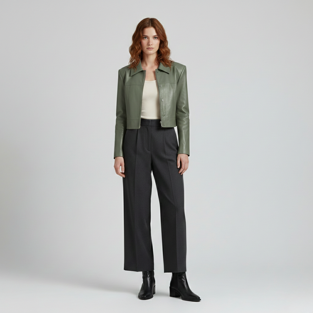 Women's Cropped Leather Tailored Jacket