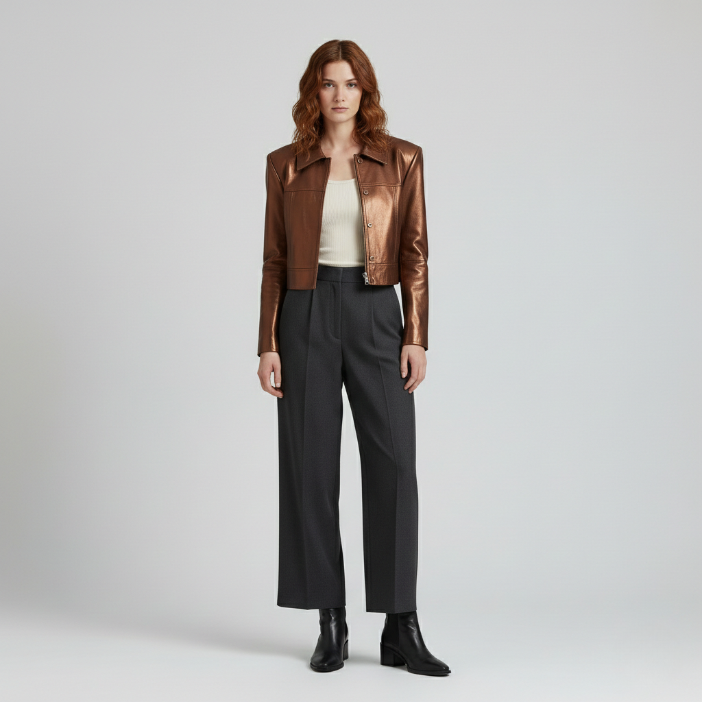 Women's Cropped Leather Tailored Jacket