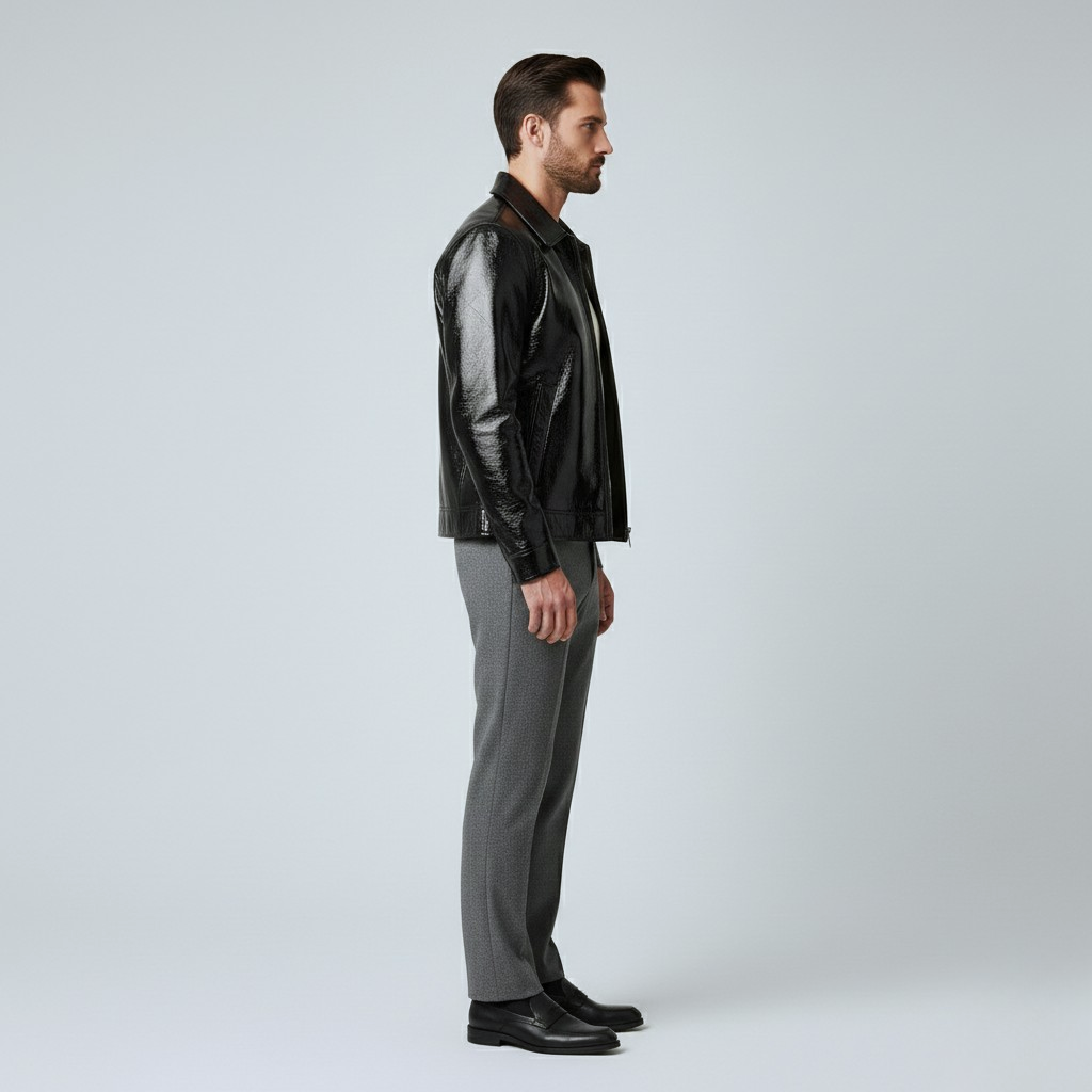 Men's Gloss Finish Zip Leather Jacket