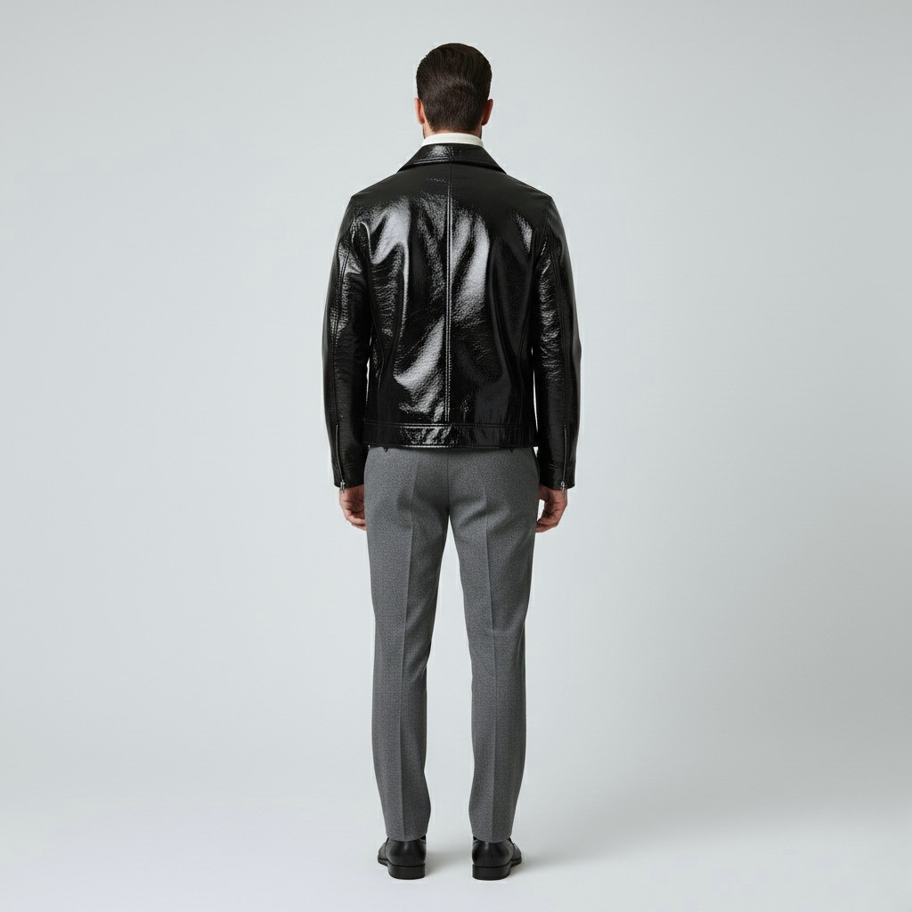 Men's Gloss Finish Zip Leather Jacket