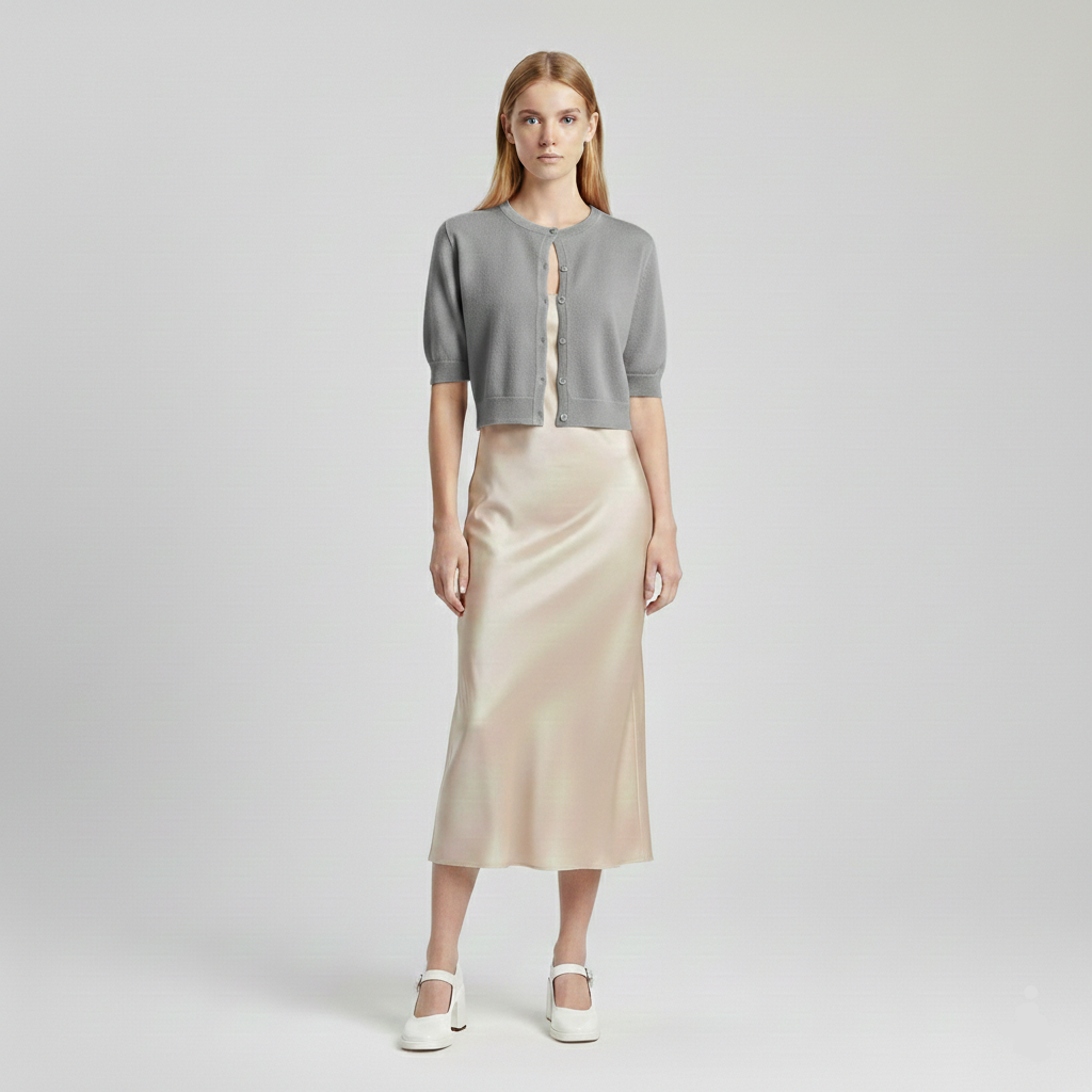 Women's Cropped Knit Short-Sleeve Cardigan